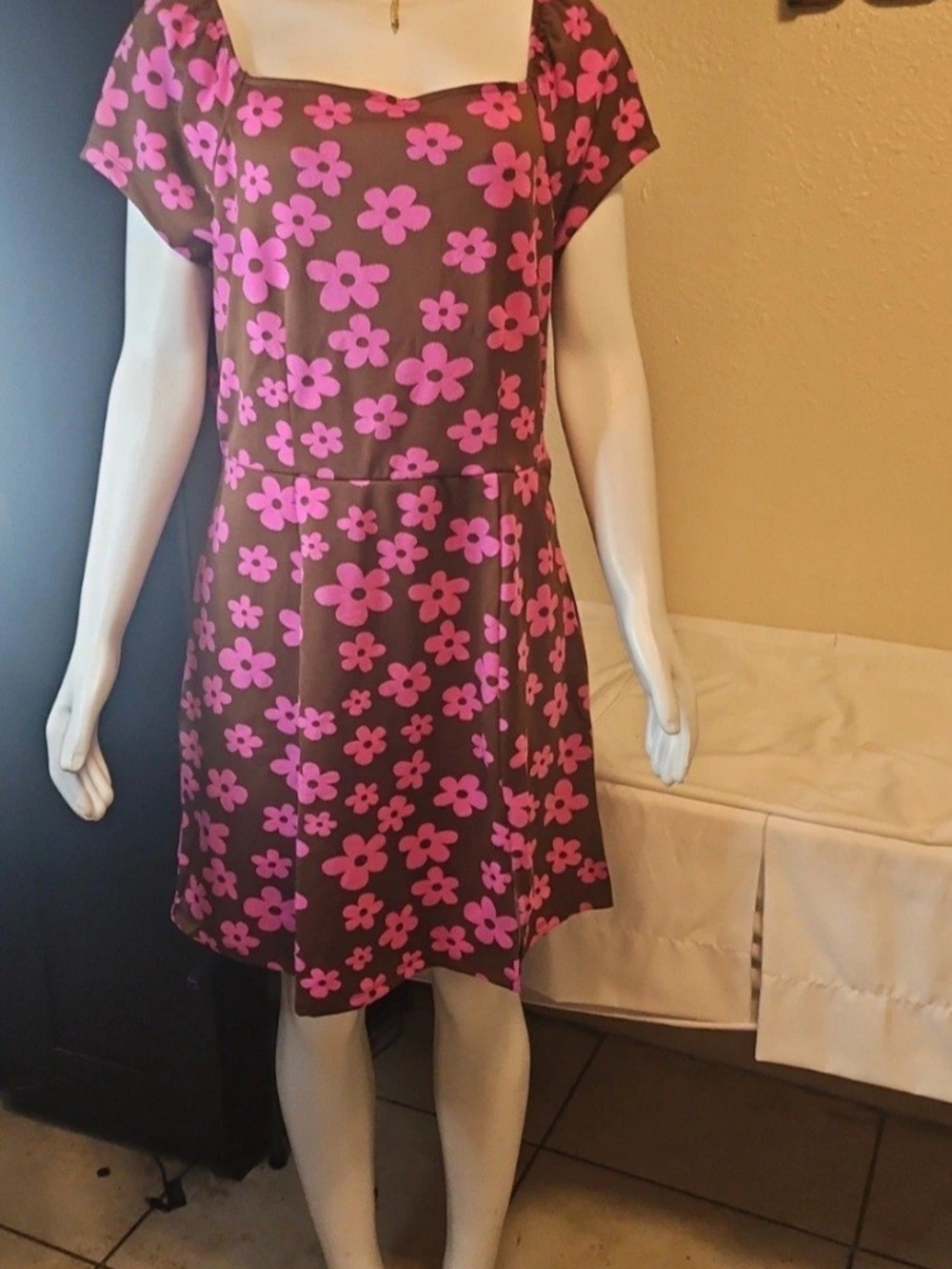 SHEIN Brown Dress with Pink Floral Print